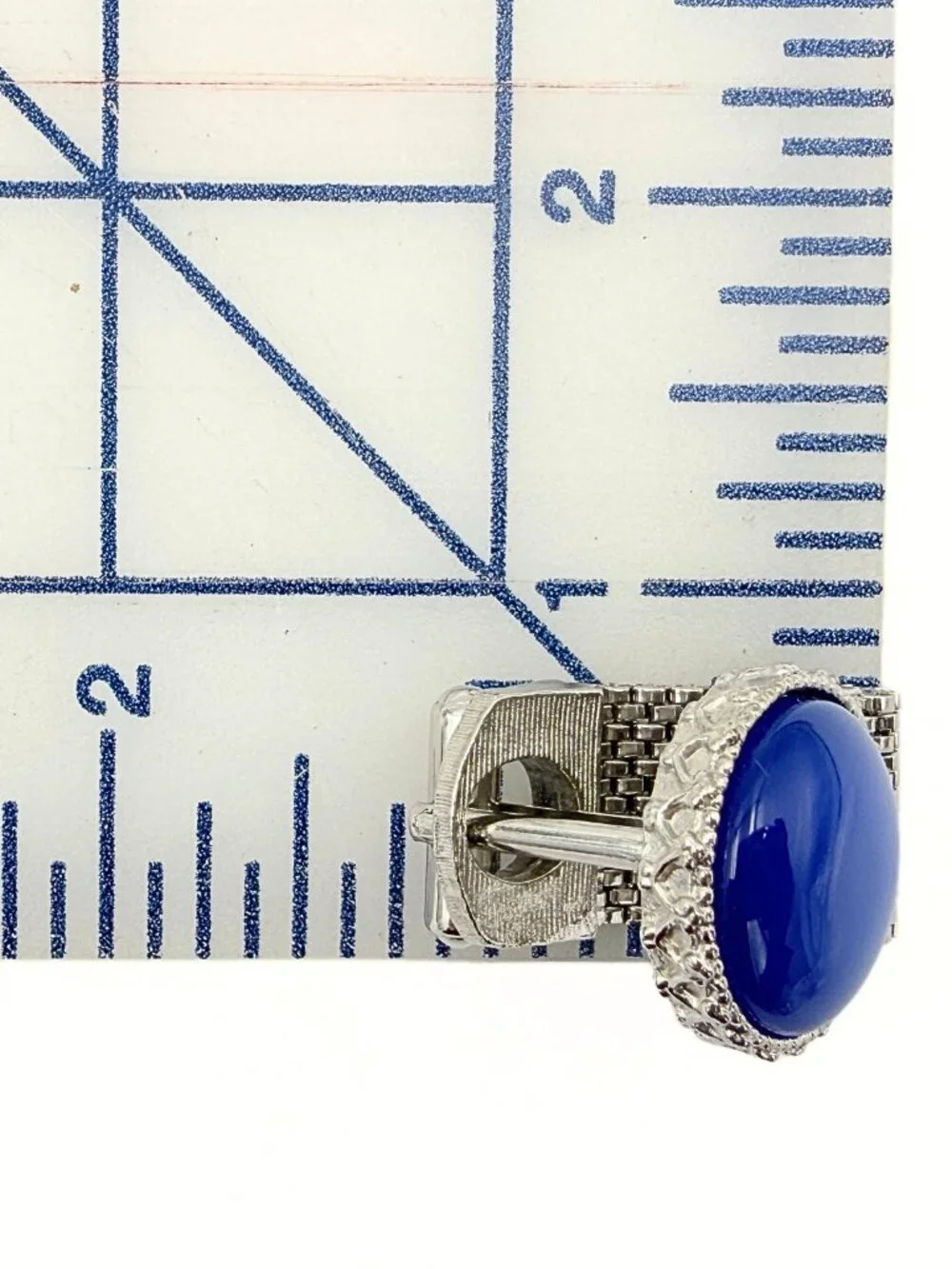 Charming Retro Style MCM Blue Thermoset Cab Silver Plated Mesh Cufflinks